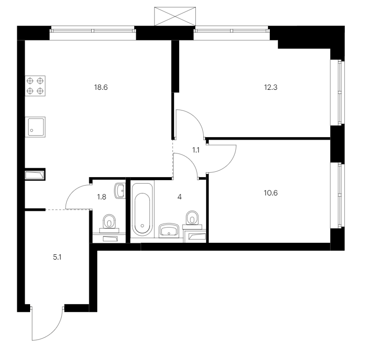2-комнатная квартира 53.5 м², 6/12 эт., ЖК «Шкиперский 19»